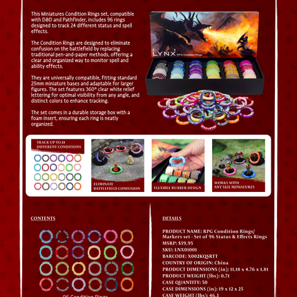 RPG Condition Rings/Markers set - Set of 96 Status & Effects Rings