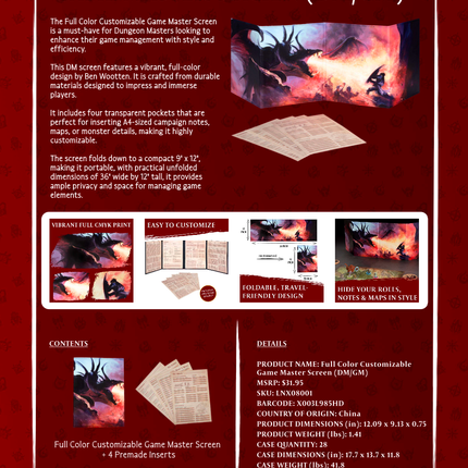 Full Color Customizable DM Screen (DM/GM)