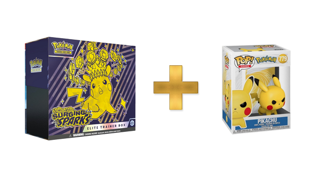 Surging Sparks Elite Trainer Box AND Pikachu (Attack Stance) Funko #779 Bundle