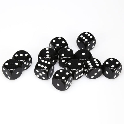d6 Cube 16mm Opaque Black with White (12)